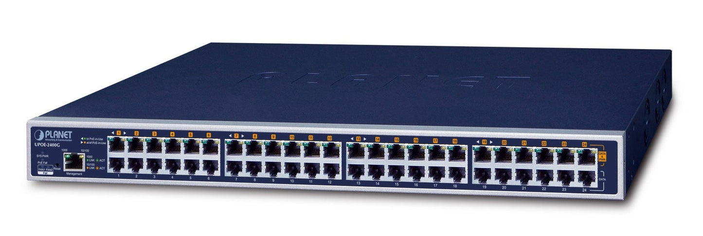 Planet UPOE-2400G 24-Port Gigabit 95W 802.3bt PoE++ Managed Injector Hub (800W PoE Budget, IPv4/IPv6 HTTP/HTTPs Management, SNMPv3, CloudViewer app, MQTT and cy