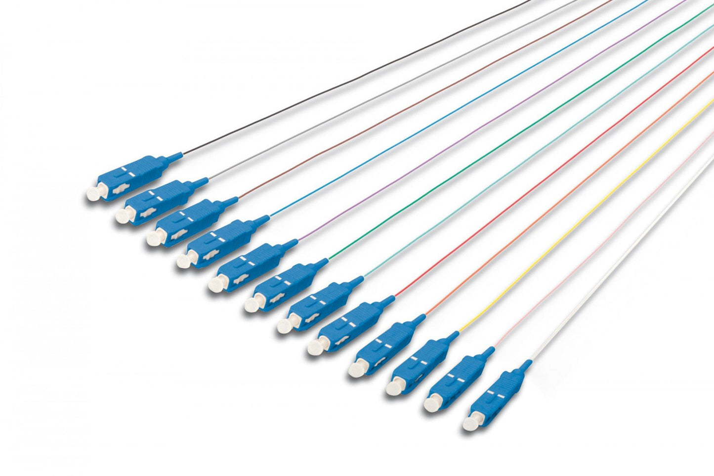 FO pigtail set, 12 pcs., SC, SM OS2 09/125 µ loose buffer, color code DIN IEC 304, 2 m