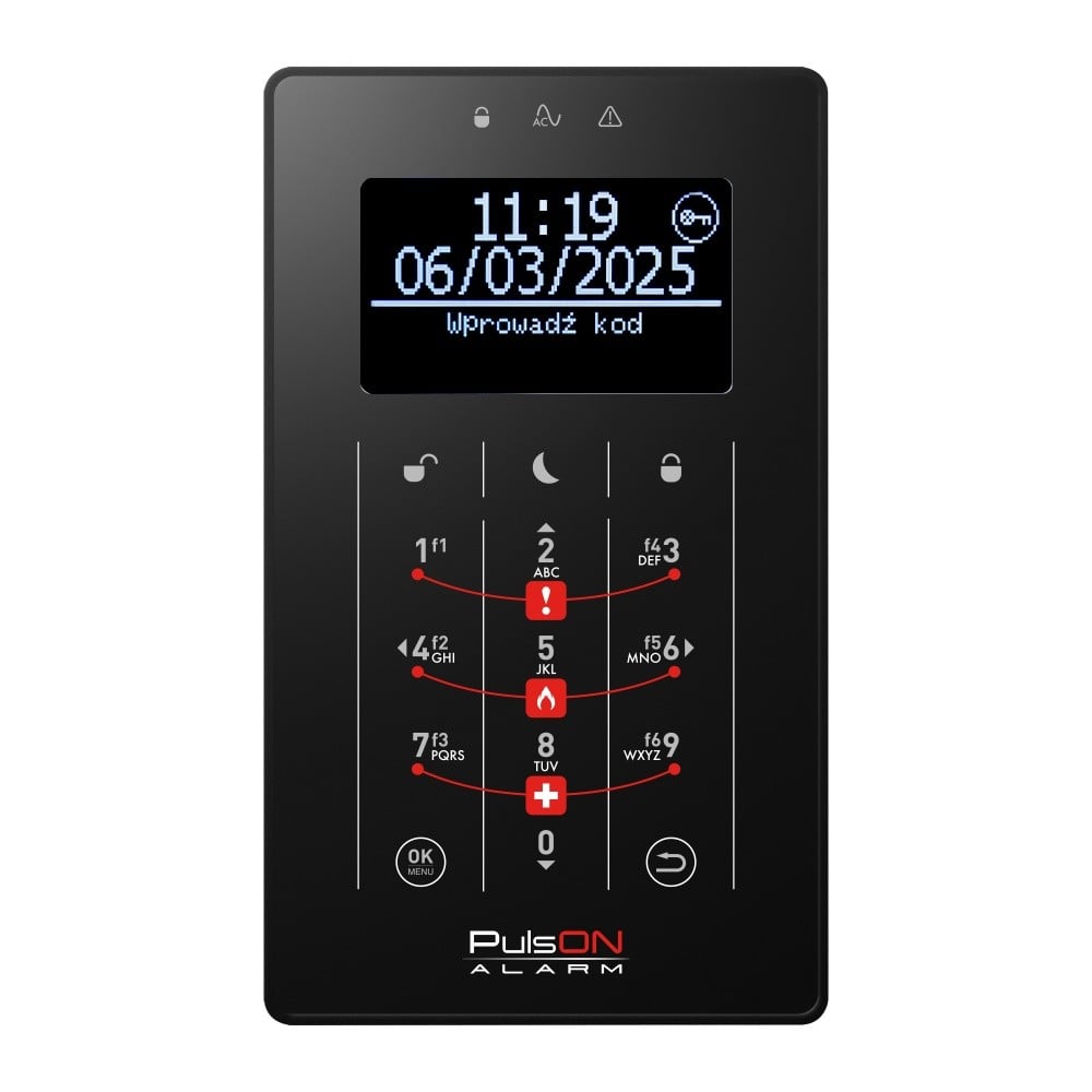 BCS PulsON LCD(BL)/S BL Sensory black LCD keypad with alarm inputs