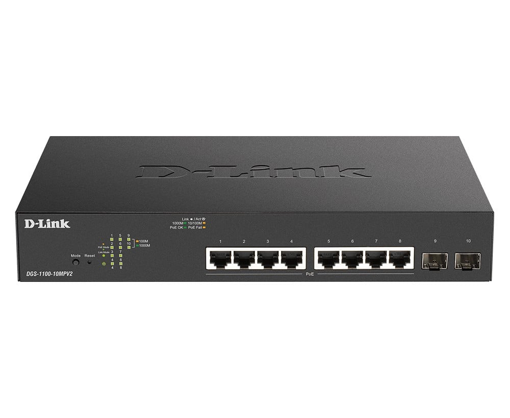 D-Link DGS-1100-10MPV2 network switch Managed Gigabit Ethernet (10/100/1000) Power over Ethernet (PoE) 1U Black