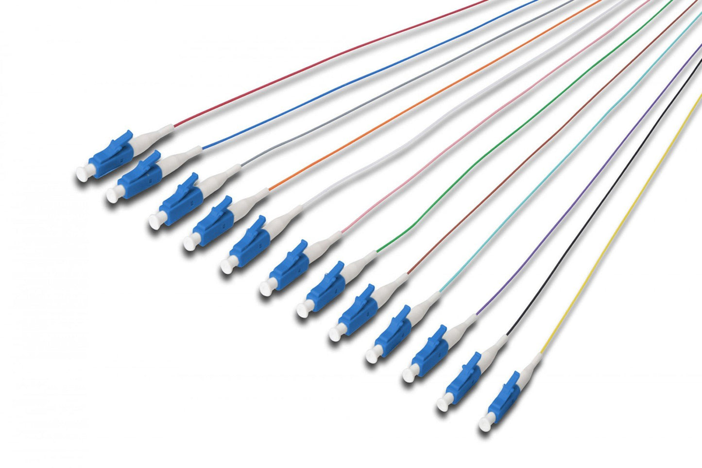 FO pigtail set, 12 pcs., LC, SM OS2 09/125 µ loose buffer, color code DIN IEC 304, 2 m