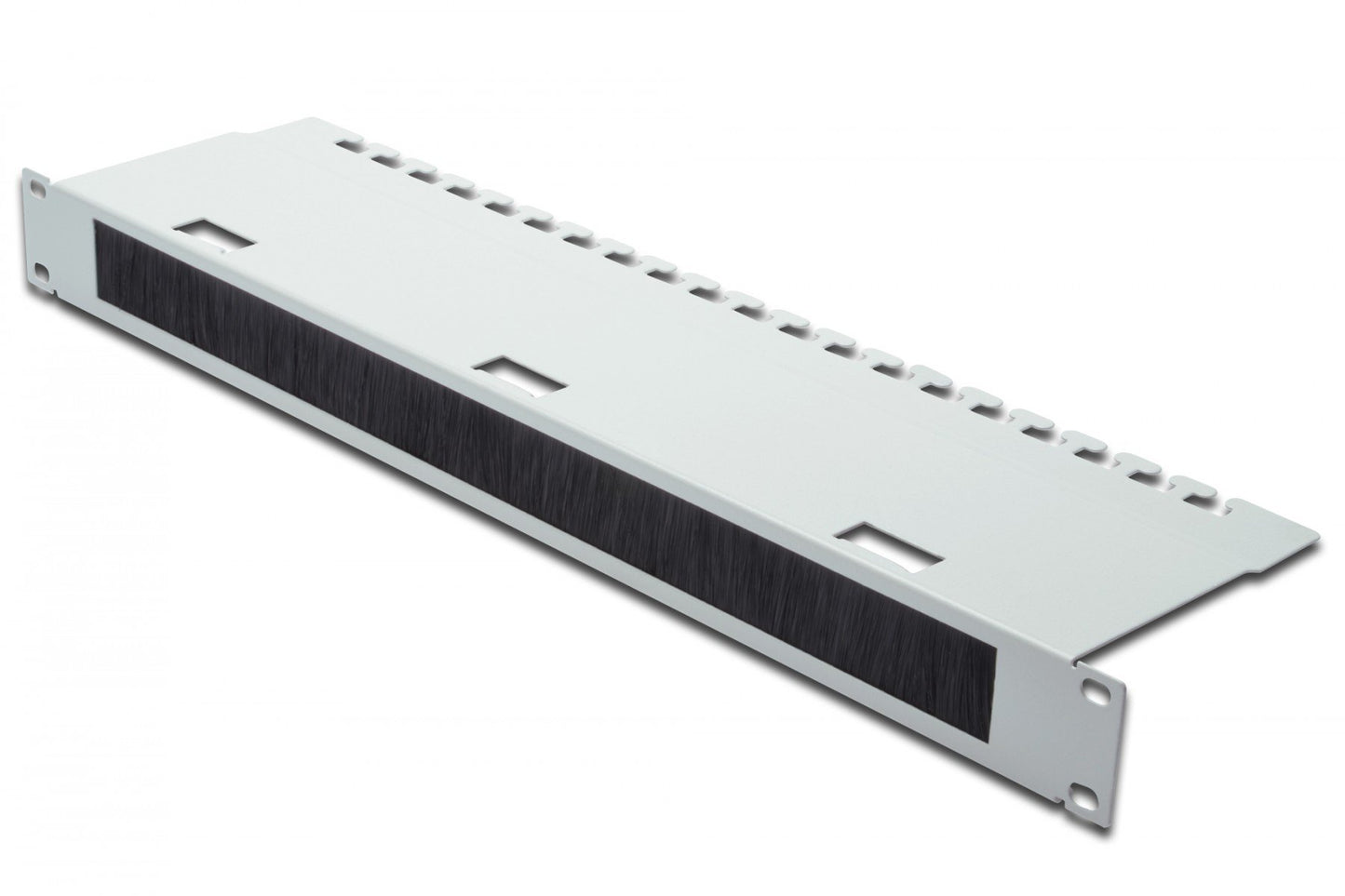 1U cable management panel with 30x400 mm brush 480x120 mm cable fixing tray, grey (RAL 7035)