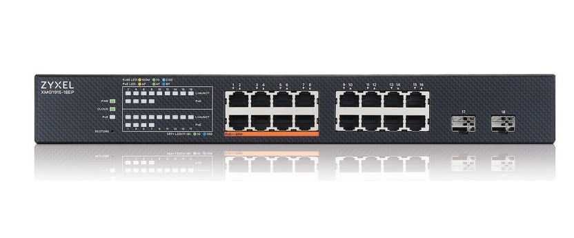 Zyxel XMG1915-18EP, 16-port 2.5GbE, 2 SFP+, 8 x PoE++ 180W Smart Switch, hybird mode, standalone or NebulaFlex Cloud