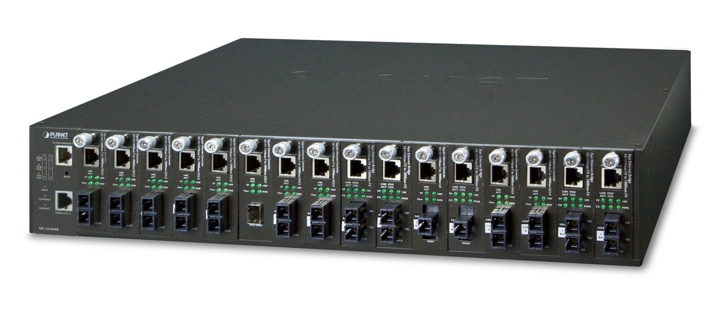 Planet MC-1610MR48 19" 16-slot SNMP Managed Media Converter Chassis (-48VDC) with redundant power option