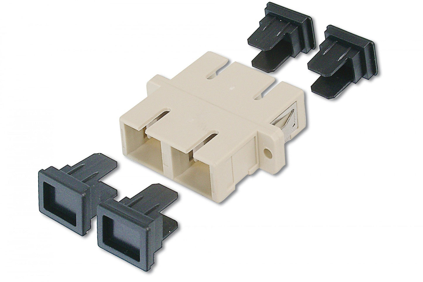 FO coupler, duplex, SC to SC, MM OM2, color grey ceramic sleeve, polymer housing, incl. screws
