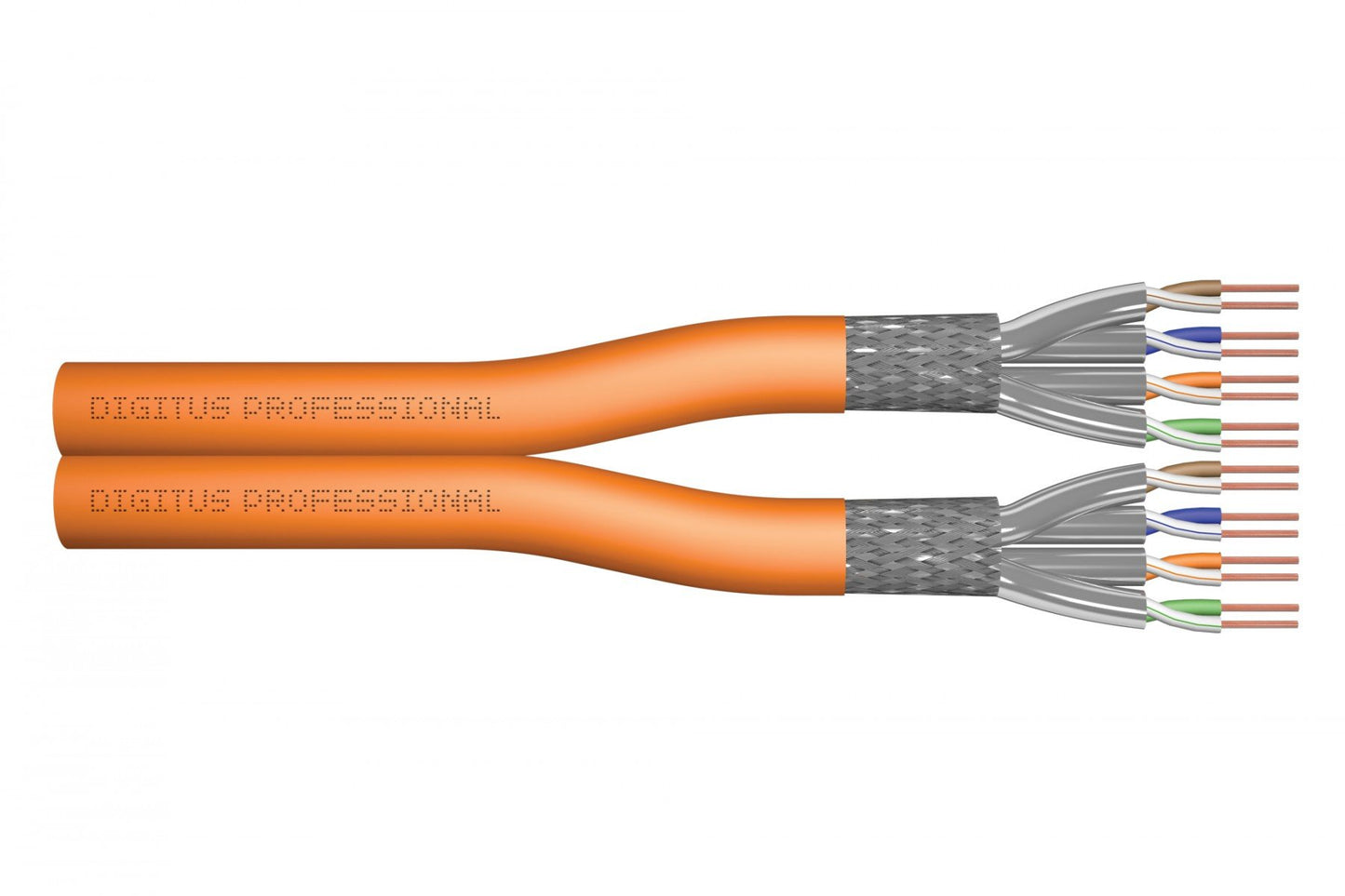 CAT 7 S-FTP installation cable, 1200 MHz Dca (EN 50575), AWG 23/1, 500m drum, DX, orange