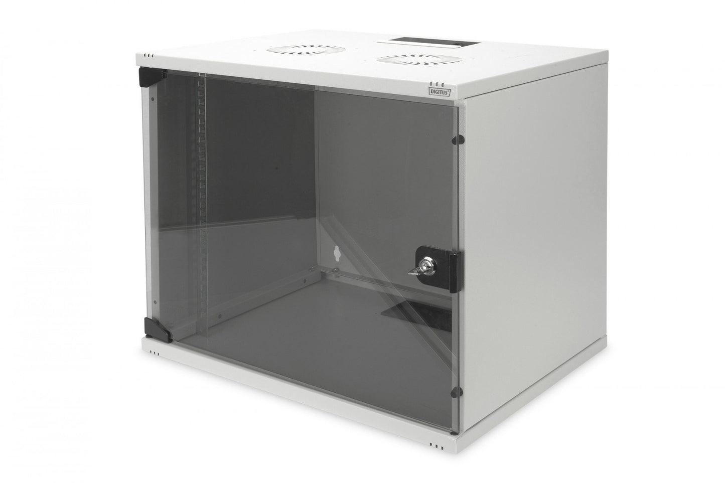 9U wall mounting cabinet, SOHO, unmounted 460x540x400 mm, full glass front door, grey (RAL 7035)