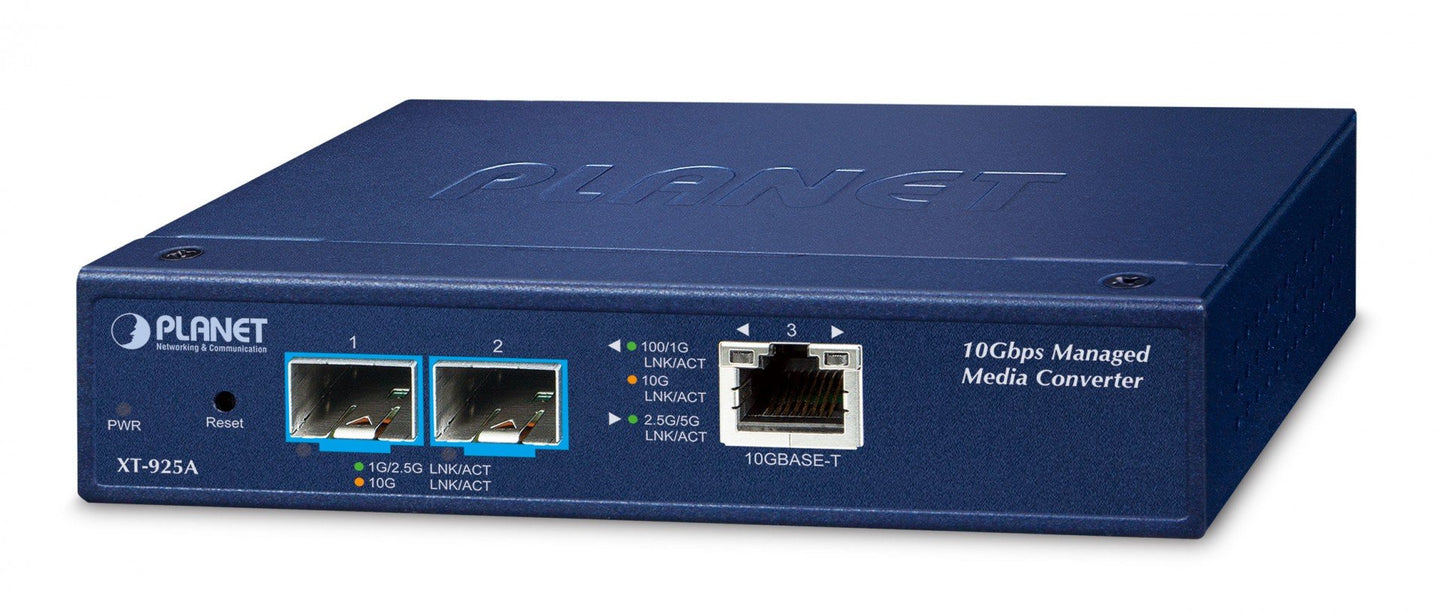 Planet XT-925A 1-Port 10G/5G/2.5G/1G/100BASE-T + 2-Port 10G/1GBASE-X SFP+ Managed Media Converter(IPv4/IPv6 Dual stack management, supports TLSv1.2/SSHv2/SNMPv3
