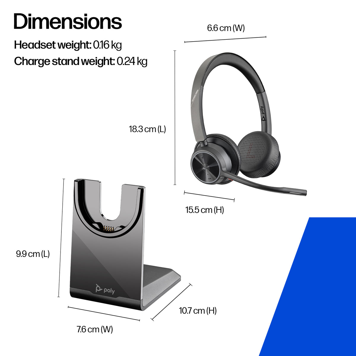 HP Inc. Poly Voyager 4320-M Microsoft Teams Certified Headset +BT700 dongle +Charging Stand