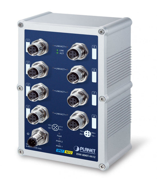 Planet ISW-800T-M12 IP67 rated 8-Port 10/100Mbps M12 Fast Ethernet Switch (-40 to 75 degree C)