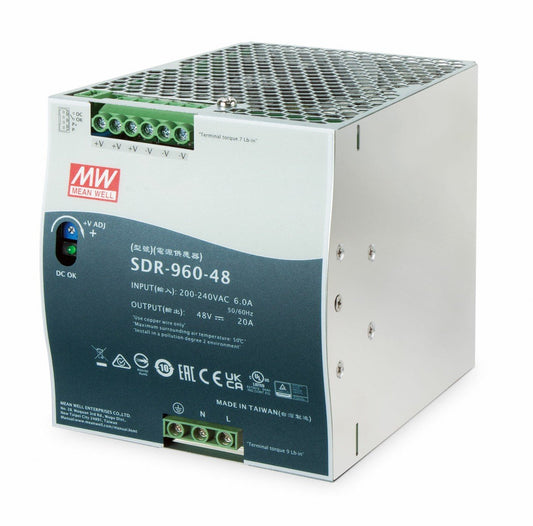 Planet PWR-960-48 48V, 960W Din-Rail Power Supply (SDR-960-48, adjustable 48-56V DC Output, 180~264V AC input)
