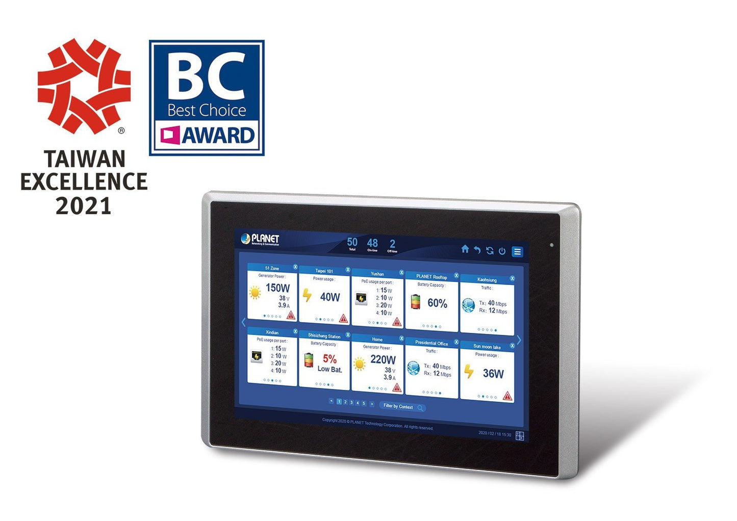 Planet NMS-360V-10 Renewable Energy Management Controller with 10" LCD Touch Screen- 512 nodes (Manage 512 BSP-360s, 1 10/100/1000T LAN Port, MQTT/SNMP/ONVIF/Sm