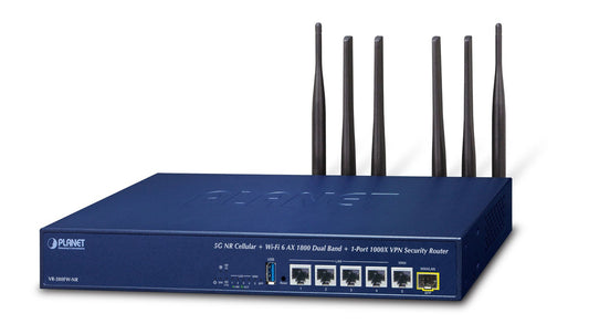 Planet VR-300FW-NR 5G NR Cellular + Wi-Fi 6 AX1800 Dual Band + 1-Port 1000X SFP VPN Security Router and AP Controller (Sub-6 5G NR Global Band, compatible with