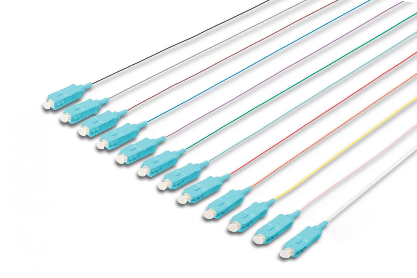 FO pigtail set, 12 pcs., SC, MM OM3 50/125 µ loose buffer, color code DIN IEC 304, 2 m