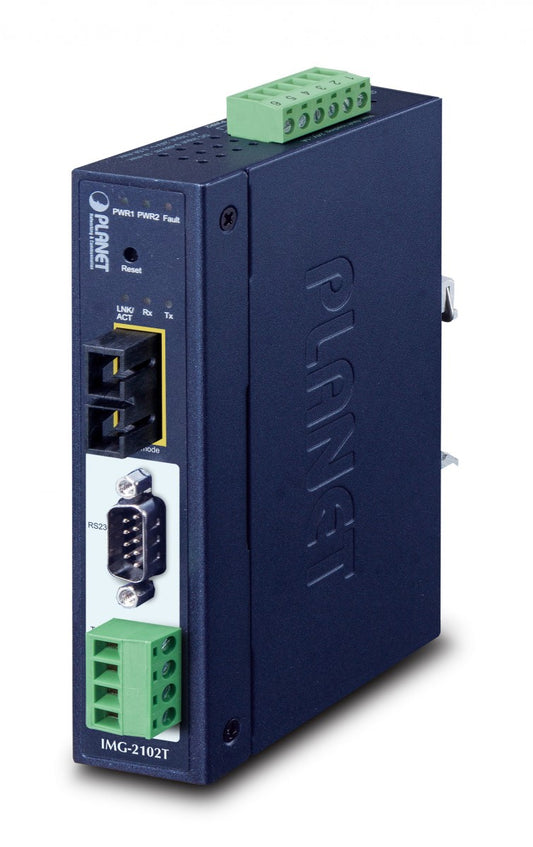 Planet IMG-2102T IP30 Industrial 1-Port RS232/RS422/RS485 Modbus Gateway (1 x 100BASE-FX SC, Multi-mode 2km, -40~75 degrees C, dual 9~48V DC, Modbus RTU/ASCII,