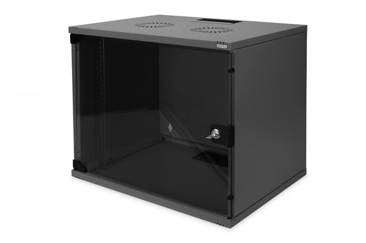 9U wall mounting cabinet, SOHO, unmounted 460x540x400 mm, full glass front door, black (RAL 9005)