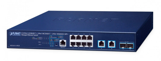 Planet MGS-6311-10T2X Layer 3 8-Port 2.5GBASE-T + 2-Port 10GBASE-T + 2-Port 10GBASE-X SFP+ Managed Ethernet Switch(Hardware-based Layer 3 RIPv1/v2, OSPFv2 dynam