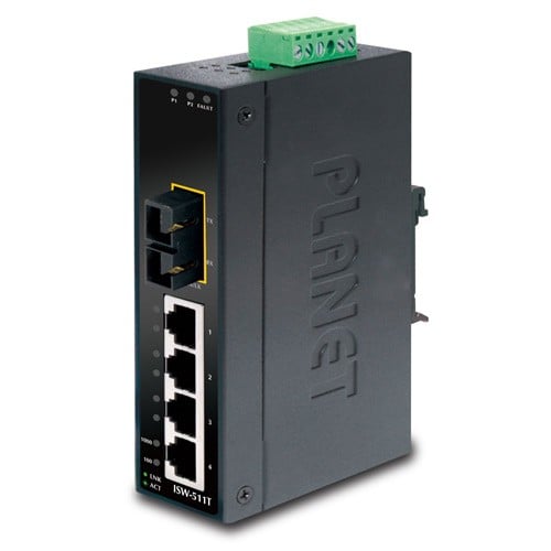 Planet ISW-511T IP30 Slim Type 4-Port Industrial Ethernet Switch + 1-Port 100Base-FX(SC) (-40 - 75 C)