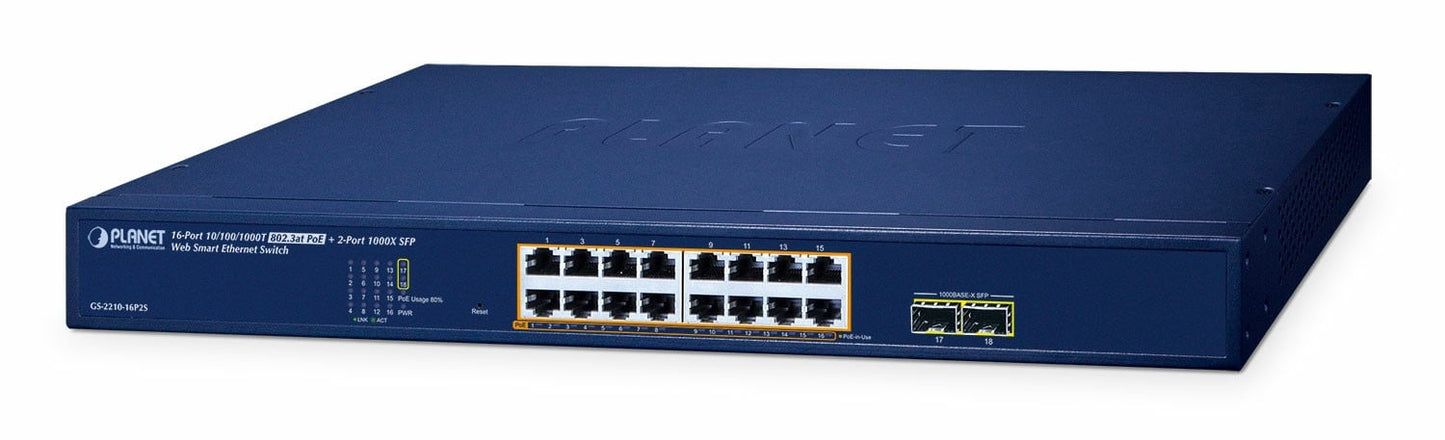 Planet GS-2210-16P2S Switch Smart 16xGE PoE+ 2xSFP