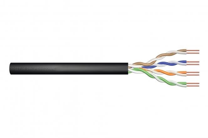 CAT 5e U-UTP outdoor installation cable, 100 MHz Fca (PVC), AWG 24/1, 305 m drum, sx, black