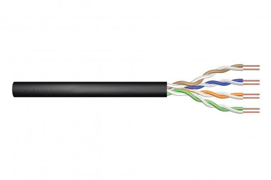 CAT 5e U-UTP outdoor installation cable, 100 MHz Fca (PVC), AWG 24/1, 305 m drum, sx, black