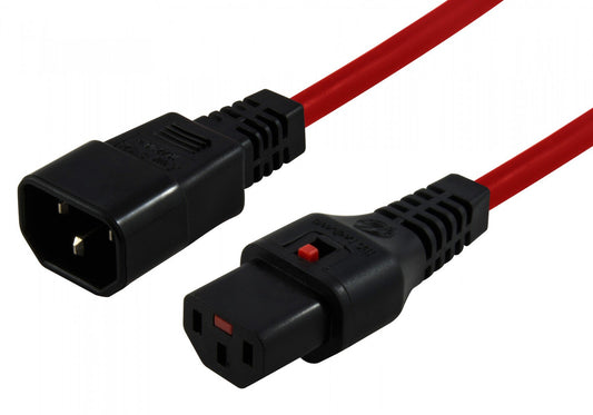 IEC C14/IEC C13 Straight M/F 1m Red Power Cable with IEC LOCK