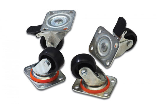 Castors for network- and server racks set with 4 pieces, 2 pieces with brake system