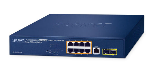 Planet GS-4210-8UP2S IPv6/IPv4, 8-Port 10/100/1000T 802.3bt 95W PoE + 2-Port 100/1000X SFP Managed Switch(180W PoE Budget, 250m Extend mode, supports ERPS Ring,