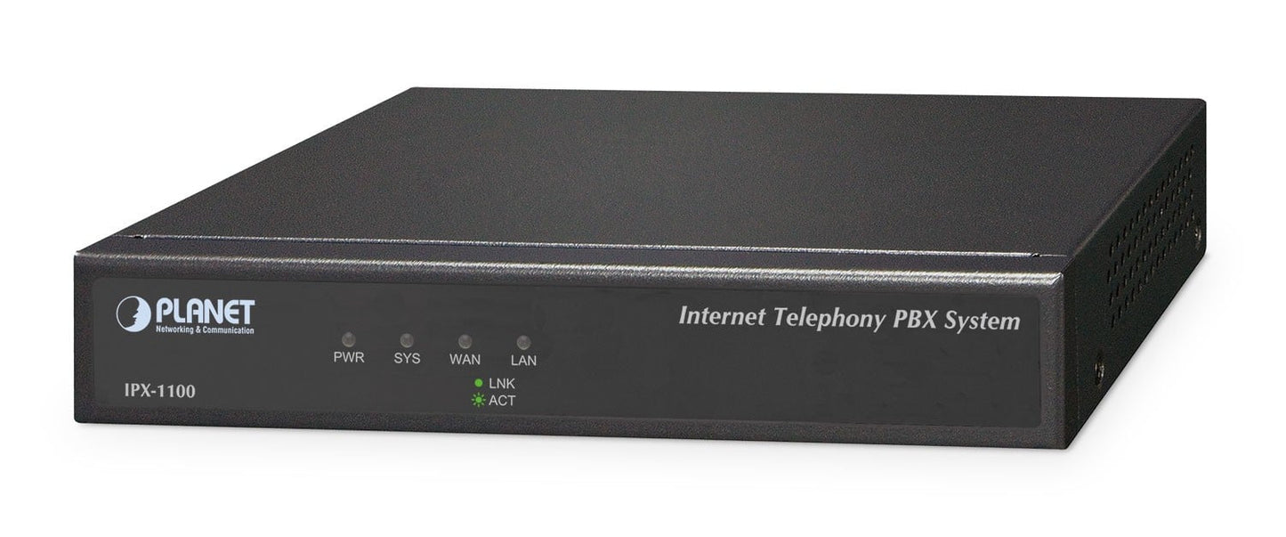 Planet IPX-1100 100 User Asterisk base Advance IP PBX, IETF SIP/IAX2, T.38 FoIP, TLS/SRTP, IP Stackable, TR069, VPN, IPv6, SNMP and up to 50 concurrent calls, 1