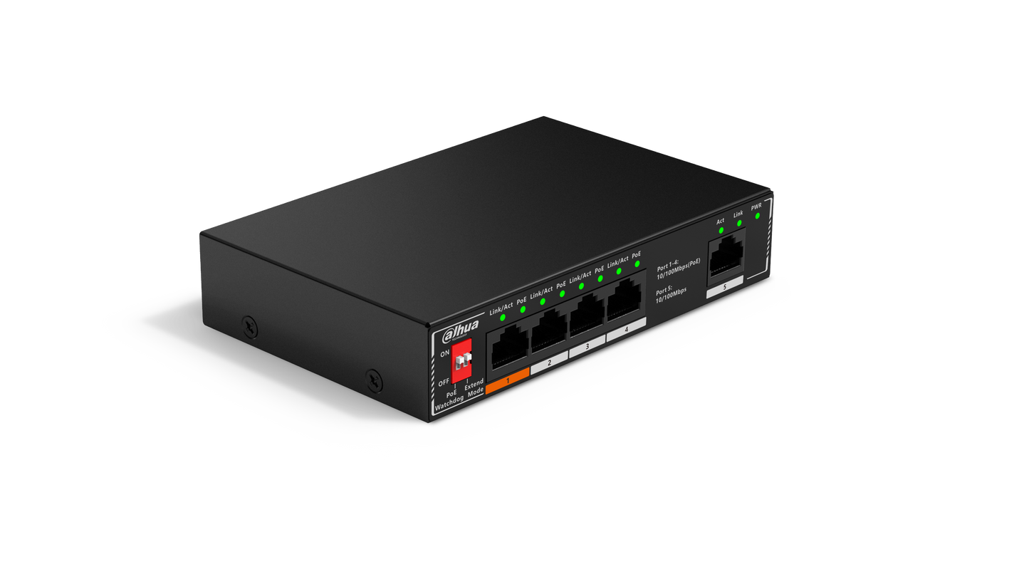 Dahua SF1005P 5-Port Unmanaged Desktop Switch with 4-Port PoE