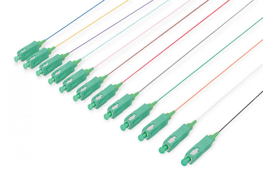 FO pigtail set, 12 pcs., SC (APC), SM OS2 09/125 µ G6571A, loose buffer, DIN IEC 304, 2 m