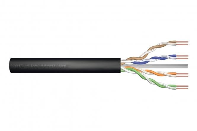 CAT 5e U-UTP outdoor installation cable, 250 MHz Fca (PVC), AWG 23/1, 305 m drum, sx, black