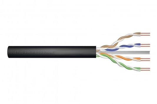 CAT 5e U-UTP outdoor installation cable, 250 MHz Fca (PVC), AWG 23/1, 305 m drum, sx, black