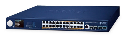 Planet GS-6311-24P4XV Layer 3 24-Port 10/100/1000T 802.3at PoE + 4-Port 10G SFP+ Managed Ethernet Switch with Smart LCD Screen(370 Watts PoE budget, hardware-ba