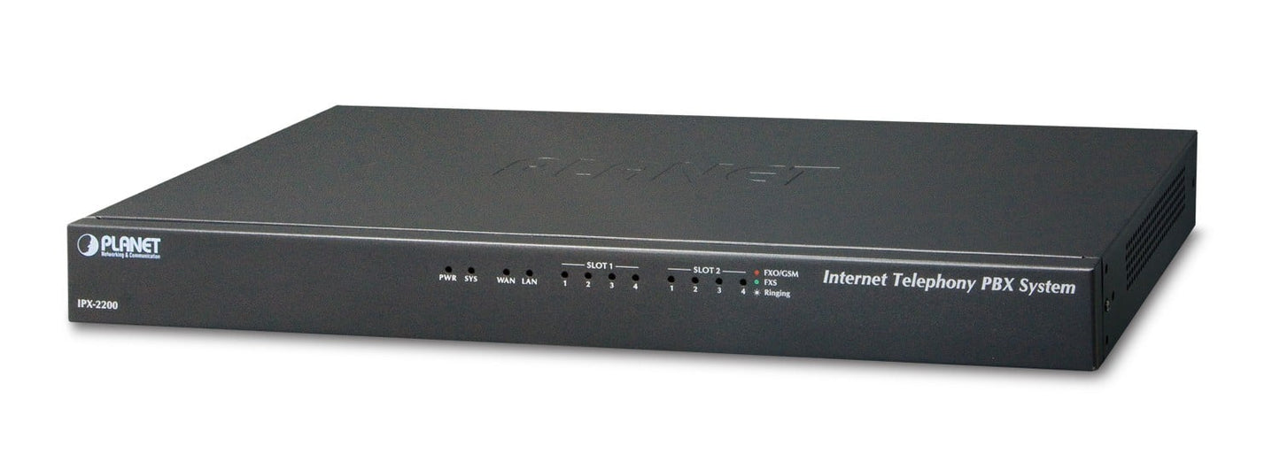 Planet IPX-2200 200 User Asterisk base Advance IP PBX with 2-expandable PCI interface slots(FXO/FXS/GSM), IETF SIP/IAX2, T.38 FoIP, TLS/SRTP, IP Stackable, High