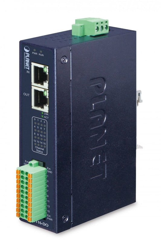 Planet IECS-1116-DO Industrial EtherCAT Slave I/O Module with Isolated 16-ch Digital Output (-40 to 75 C, 9~48V DC, 2 x RJ45 bus interface, BECKHOFF conformance