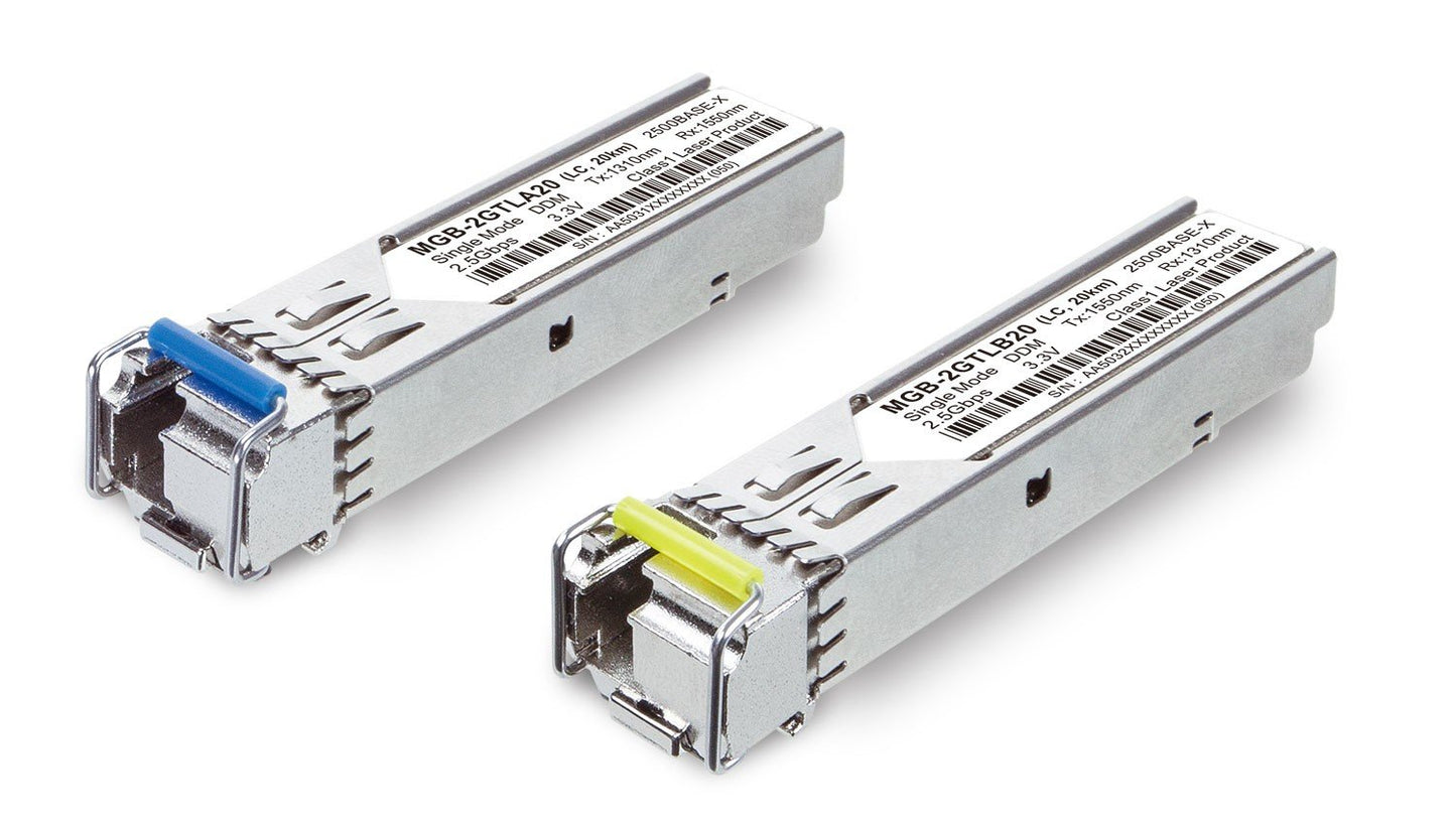 Planet MGB-2GTLA20 2.5G SFP Transceiver (WDM, TX:1310nm RX:1550nm, DDM, -40~85°C) - 20km