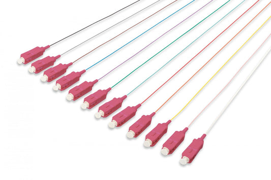 FO pigtail set, 12 pcs., SC, MM OM4 50/125 µ loose buffer, color code DIN IEC 304, 2 m