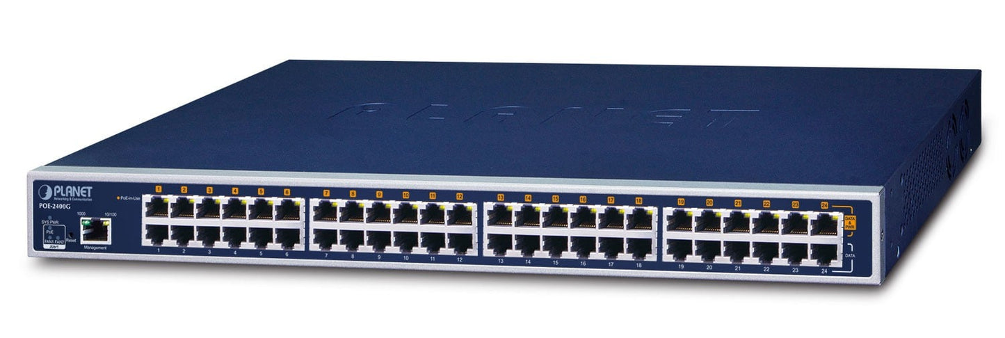 Planet POE-2400G 24-Port 802.3at 30w Managed Gigabit High Power over Ethernet Injector Hub (full power - 440W, intelligent PoE with PD alive check/schedule mana