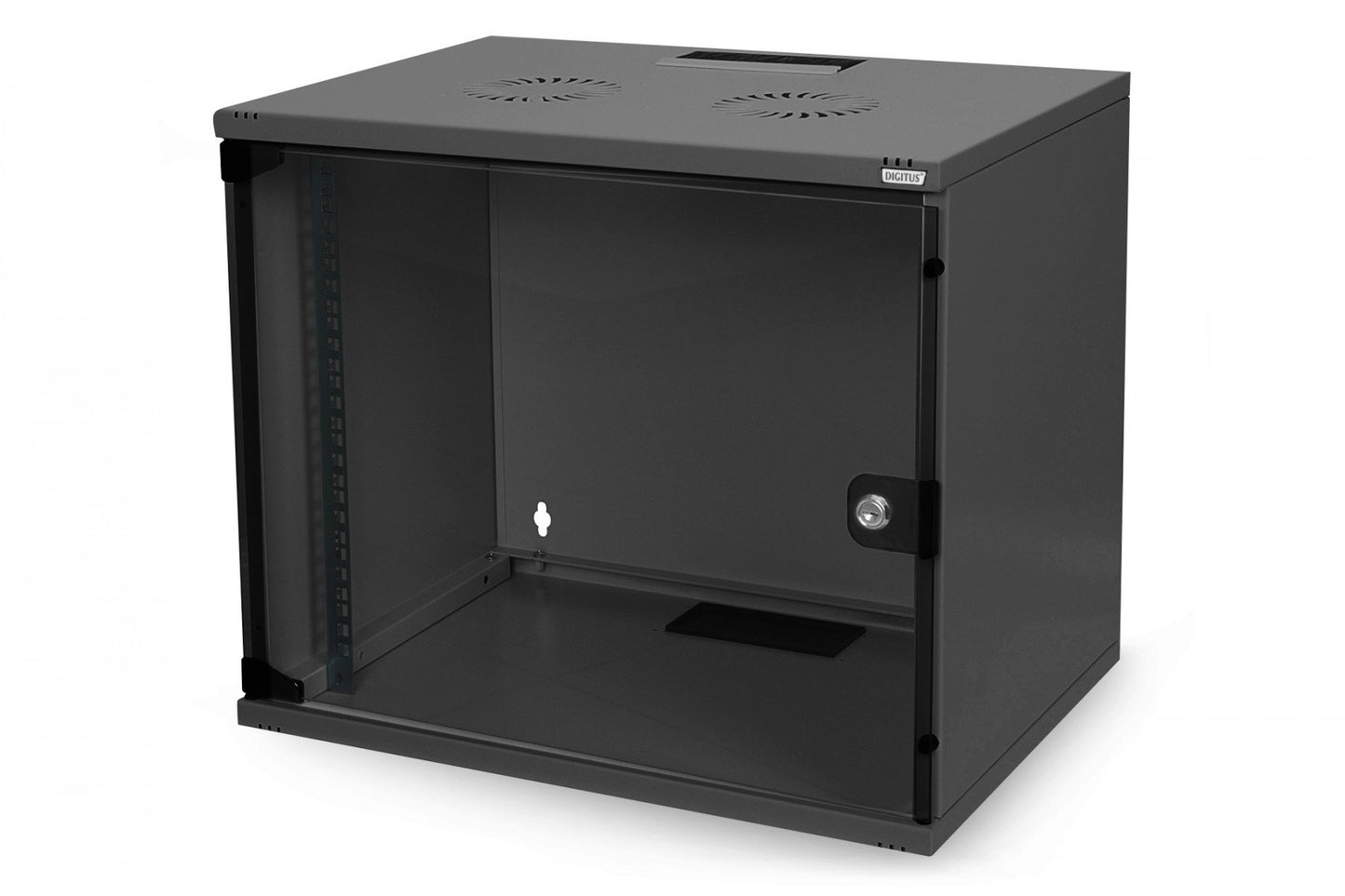 7U wall mounting cabinet, SOHO, unmounted 370x540x400 mm, full glass front door, black (RAL 9005)