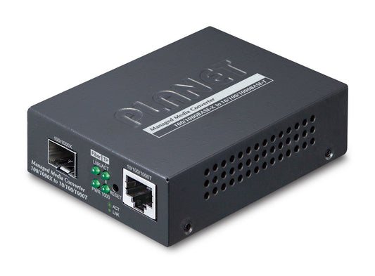Planet GT-915A 1-Port 10/100/1000T + 1-Port 100/1000X SFP Managed Media Converter (IPv4/IPv6 Dual stack management, supports TLSv1.2/SSHv2/SNMPv3 Cybersecurity