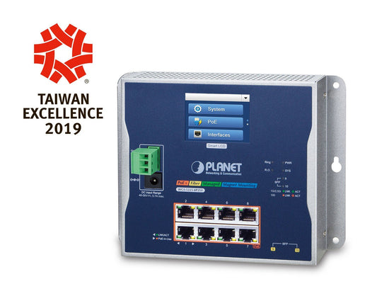 Planet WGS-5225-8P2SV IP30, IPv6/IPv4, L2+ 8-Port 10/100/1000T 802.3at PoE + 2-Port 1G/2.5G SFP Wall-mount Managed Switch with LCD touch screen (-20~70 degrees