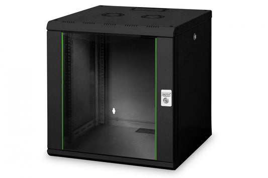 12U wall mounting cabinet, Unique 643x600x600 mm, color black (RAL 9005)