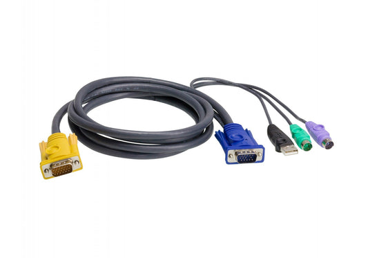 PS/2 USB KVM Cable 3m - 3 m - PS/2 - PS/2 - VGA - Black - 2 x PS/2 - USB A - HDB-15