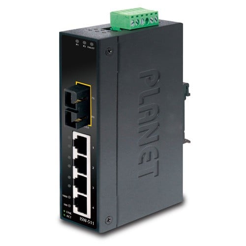 Planet ISW-511 IP30 Slim Type 4-Port Industrial Ethernet Switch + 1-Port 100Base-FX(SC) (-10 - 60 C),UL certified