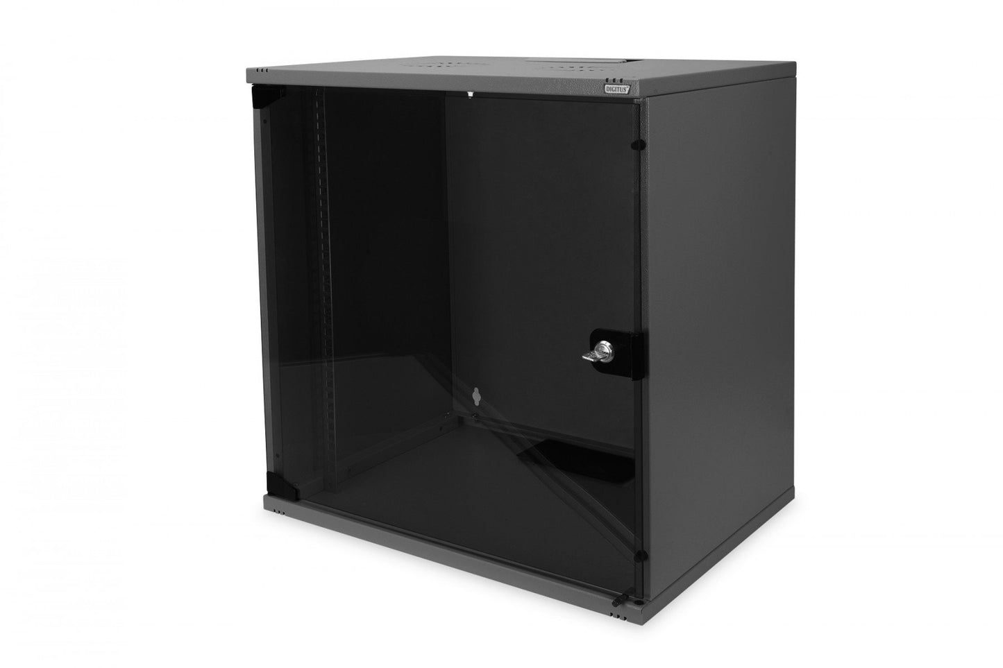 12U wall mounting cabinet, SOHO, unmounted 595x540x400 mm,full glass front door, black (RAL 9005)