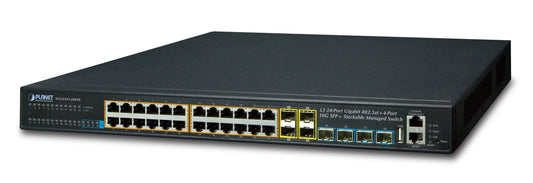 Planet SGS-6341-24P4X Layer 3 24-Port 10/100/1000T 802.3at PoE with 4-port shared 100/1000X SFP + 4-Port 10G SFP+ Stackable Managed Gigabit Switch (370W, Multic