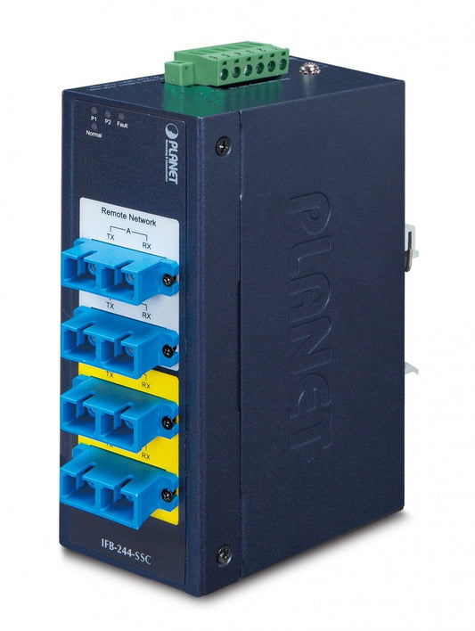 Planet IFB-244-SSC Industrial 2-channel Optical Fiber Bypass Switch w/ 4x SC Single mode (-40~75 C, dual 9~48V DC/24V AC)