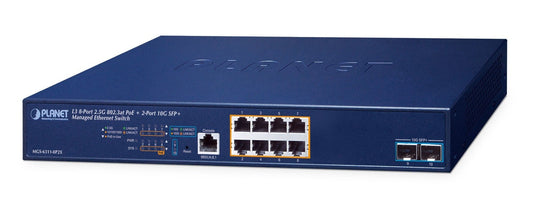 Planet MGS-6311-8P2X Layer 3, 8-Port 2.5GBASE-T 802.3at PoE + 2-Port 10GBASE-X SFP+ Managed Ethernet Switch(120W PoE budget, hardware-based Layer 3 RIPv1/v2, OS