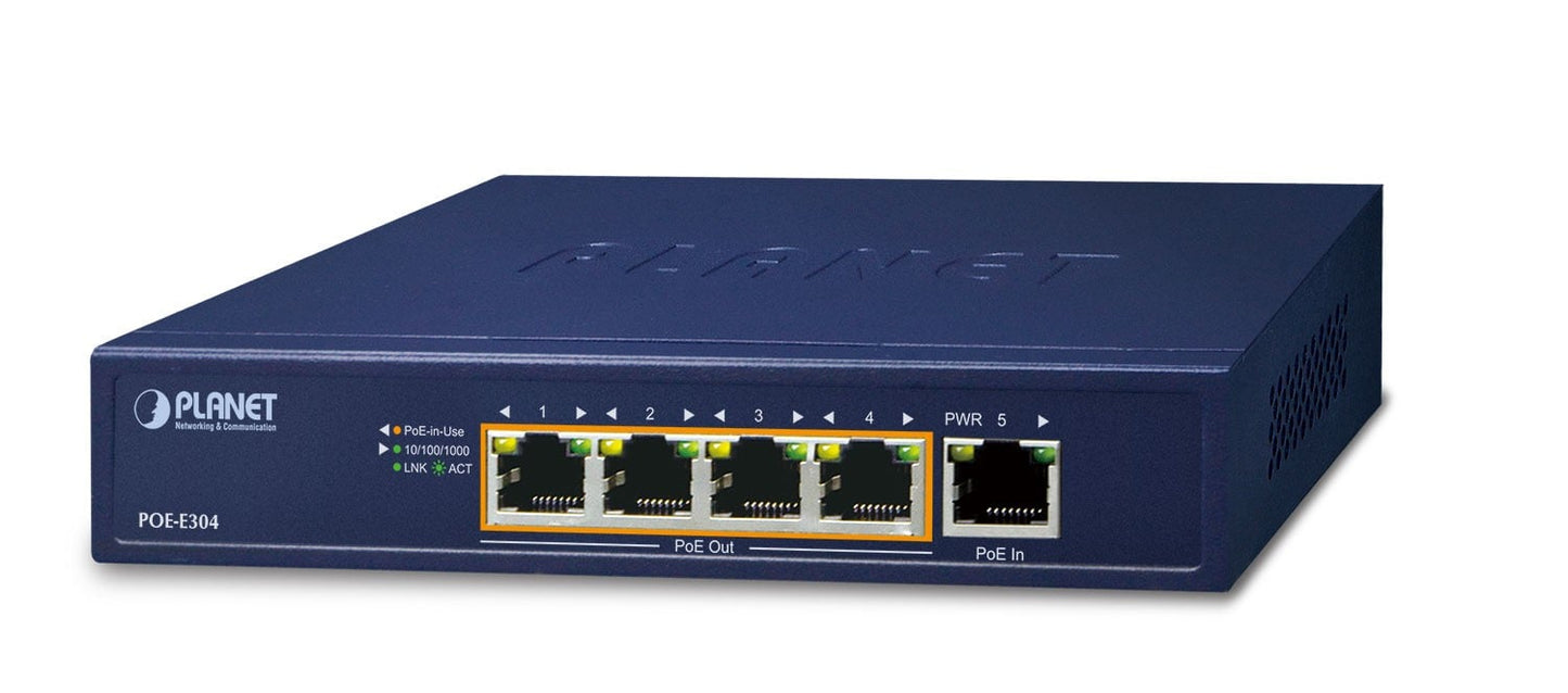 Planet POE-E304 1-Port 95W 802.3bt PoE++ to 4-Port 802.3af/at Gigabit PoE Extender